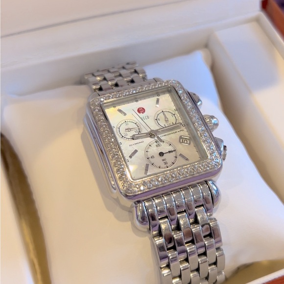 MICHELE Deco Chronograph Diamond Watch with Stainless Steel Bracelet - Picture 3 of 15